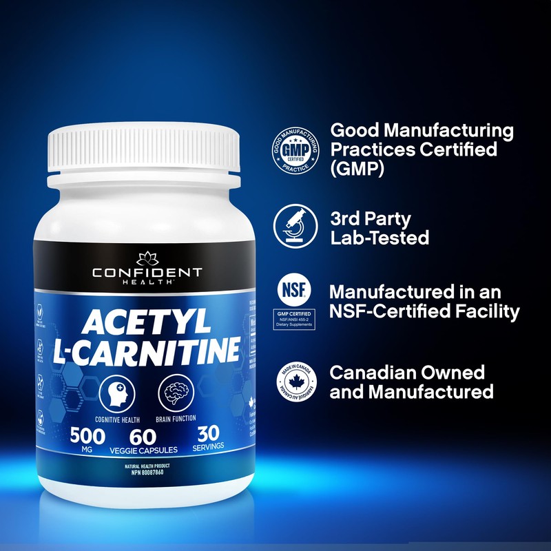 CONFIDENT HEALTH - Acetyl L-Carnitine 500mg - Premium Brain and