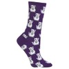 Hot Sox Women's Purple, Cat Crew Socks 1 Pair, Purple,