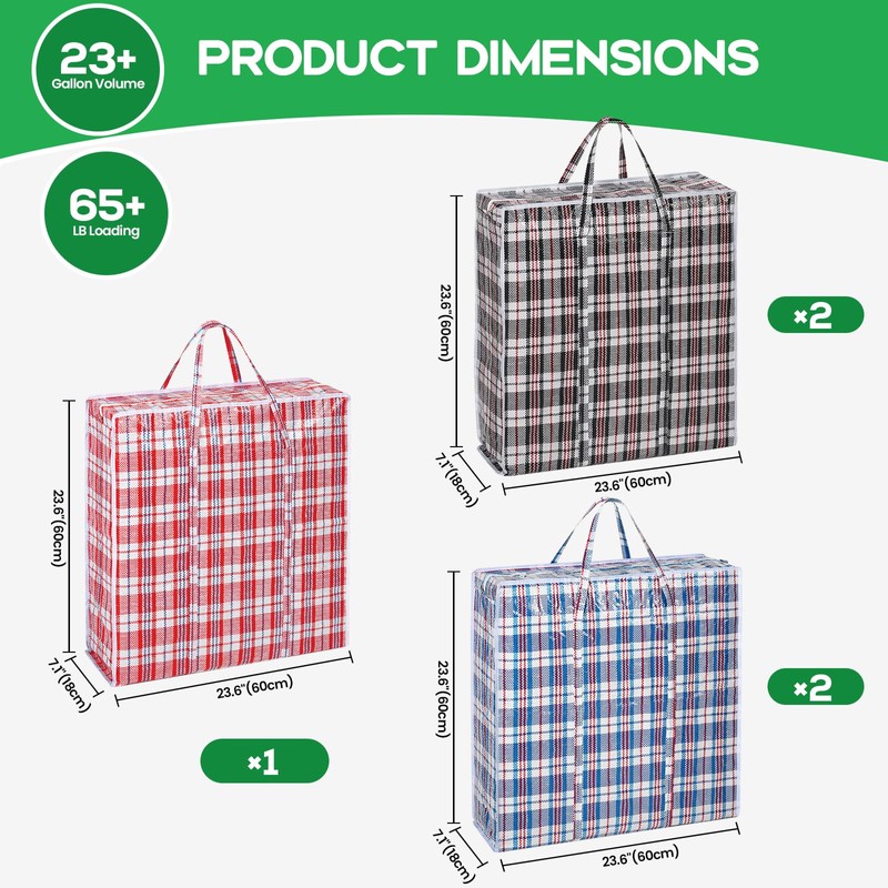 Rainberg Extra-Strong Laundry Bags, Set of 5, Plaid Pattern, Double