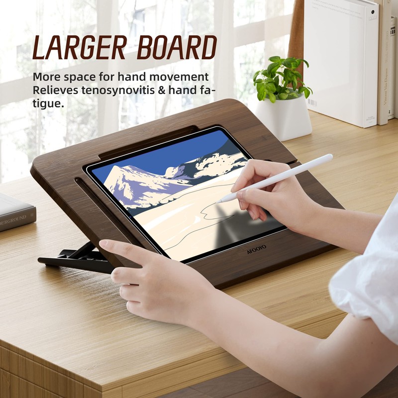 AFOOYO Bamboo Tablet Stand - Portable & Adjustable 5 Angles,