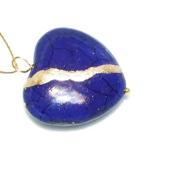 Extra Large Lapis-Blue Howlite Broken Heart Mended with 23kGold, Kintsugi Cord Necklace