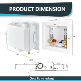 Seelink Washing Machine Outlet Box, Center Drain/Side Drain, 1/2 Inch MIP Sweat Inlet x 3/4 Inch MHT Outlet Connection, Laundry Washer Valve Outlet Box, with Stainless Steel Water Hammer Arrestor