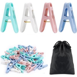 Plastic Clothes Pins Laundry Clips,56Pcs Colorful Clothespins,2 inch Small Clothes Pin with Clothespin Bag,Clothespins for Hanging Clothes,4 Colors Cloths Pins Drying Line Pegs for Kitchen - Color: White+blue
