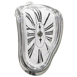 Melting Clock Plastic Retro Decorative Electroplated Metal Paint Desk Table Clock for Office Silver