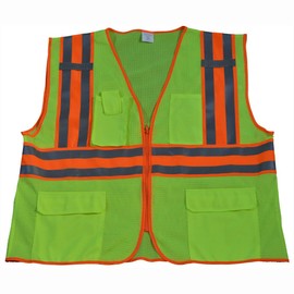 Petra Roc LVM2-CB2-S/M ANSI Class 2 Safety Vest with Orange Contrast Binding, Small/Medium, Lime Mesh