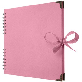 Bstorify 25.4 x 25.4 Cm Scrapbook Album 70 Pages Pink Thick Kraft Paper Corner Protectors, Ribbon Closure - Ideal for Your Scrapbooking, Art & Craft Projects (Pink, 25.4 x 25.4 Cm)