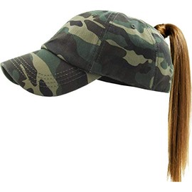Pony-Classic CAM Classic Plain Ponytail Messy High Bun Headwear Adjustable Cotton Trucker Mesh Glitter Hat Baseball Cap (Adjustable, Camo Classic)