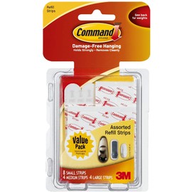 Command Refill Strips, White, 8 Small, 4 Medium, 4 Large/Pack, 6 Pack