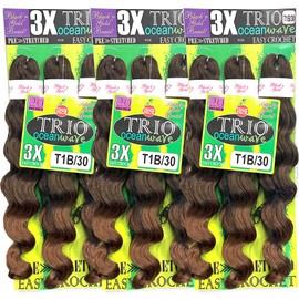 3X TRIO OCEAN WAVE 20" (3 PACK) 9 BUNDLES SYNTHETIC BRAIDING HAIR FOR CROCHET BRAIDING (#1B/30 OFF BLACK/AUBURN)