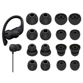 8 Pairs Powerbeats Pro Ear Tips Buds, 4 Size Replacement Soft Flexible Fit in Case Noise Reduce Silicone Rubber Gel Earbuds Eartips Wing Skin Accessories Compatible with Beats Flex/BeatsX - Black