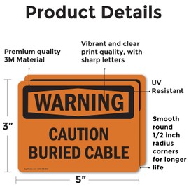 (2 Pack) Caution Buried Cable OSHA Warning Sign 5 Inch X 3.5 Inch Vinyl Label Decal Sticker Weather Resistant, UV Protected for Workplace, Business, and Construction Site, Made in the USA