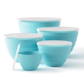 TP Mixing Bowls with Lids, 10-Piece Nesting Melamine Bowls Set for Prepping Serving Baking Cooking, Non Slip Bottom, Set of 5, Teal