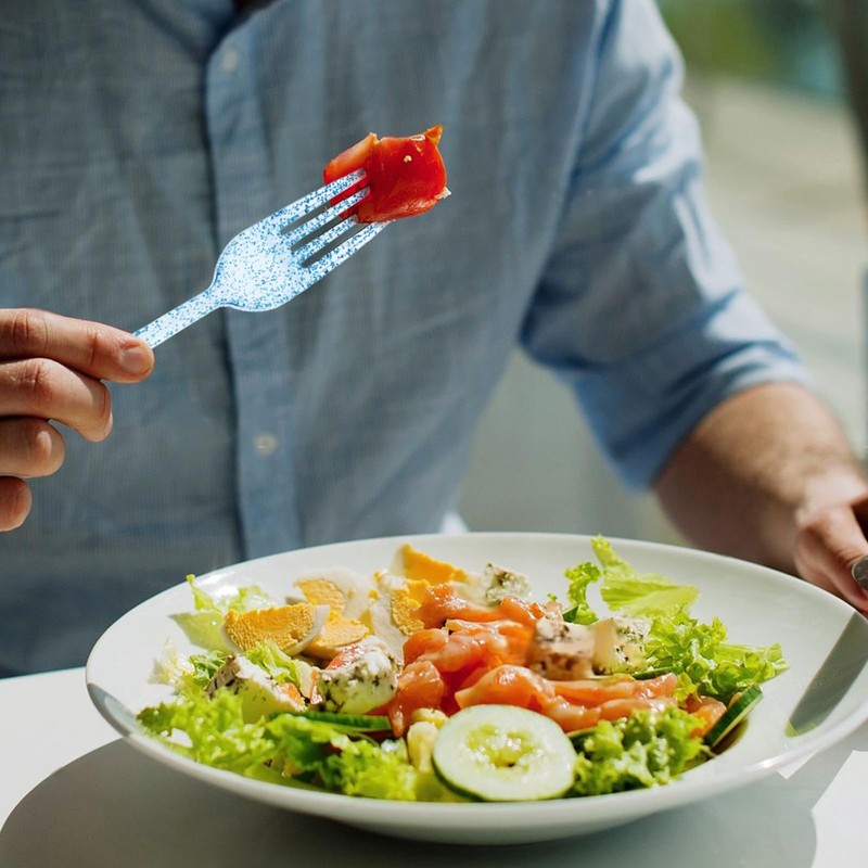 50 Pcs Blue Plastic Forks Blue Glitter Silverware Heavy Duty