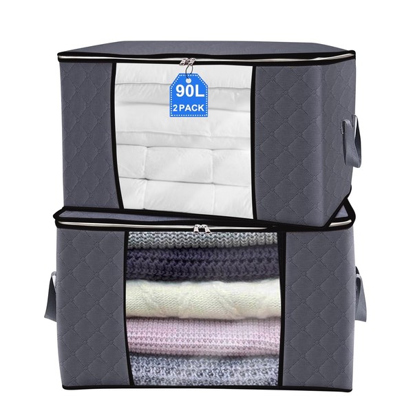 BiCINE Under Bed Storage Containers, 90L Collapsible Closet Organizers and