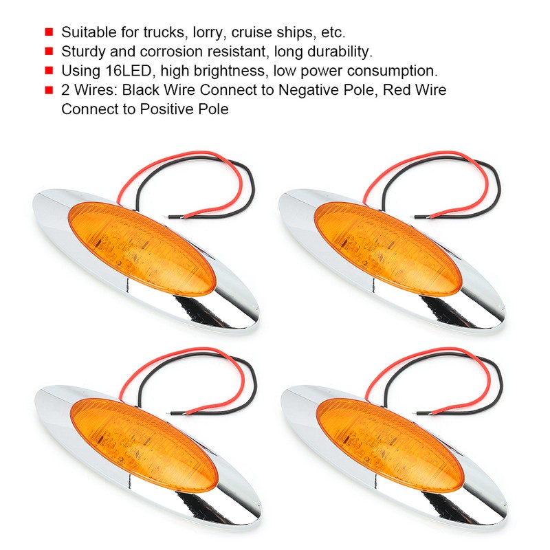 4pcs 6.5in 16LED Oval Side Marker Light 12V DC Shockproof