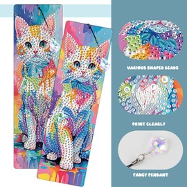 TDFERAN 4 Pcs Colorful Kitten Diamond Art Bookmarks 5D DIY Diamond Painting Bookmarks, Diamond Painting Kits Reading Gifts for Womens, Adults, Book Accessories, Page Markers