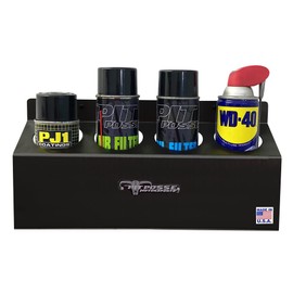 Pit Posse 303BK Four Bottle Aerosol Spray Can Rack Shelf Holder 15.5" Caddy - Made in USA - Aluminum Enclosed Trailer Shop Garage Storage Organizer - Mounting Hardware Included (Black)