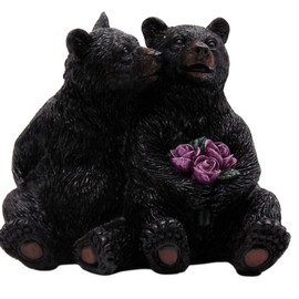 Wowser Charming Black Bears Cuddling with Flowers Figurine, Freestanding Tabletop Decoration, Rustic Cabin Décor, 5.5 Inches