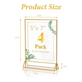 4 Pack Acrylic Sign Holder, 5×7 Inches Clear Table Sign Holder, T Shape Double-Sided Plastic Menu Sign Holder Stand for Home, Office, Hotel, Restaurant Sign Stand