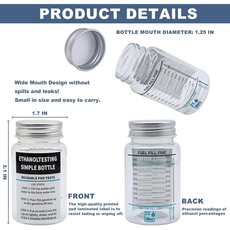 E85 Tester Kit, Reusable Ethanol Test Kit, Wide Mouth Fuel