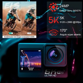 VAK Camara Digital Deportiva 302 Doble Pantalla MICROFONO 5K WiFi c Agua