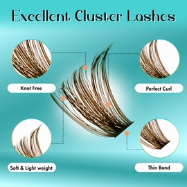 GEMERRY Brown Individual Eyelash Set, 80D Cluster Eyelashes, 0.07 D Crul, 10-18 mm, Clusters, Individual Eyelashes, Eyelash Glue and Applicator, DIY Cluster Eyelash Extension Set (Brown-80D-10-18 mm