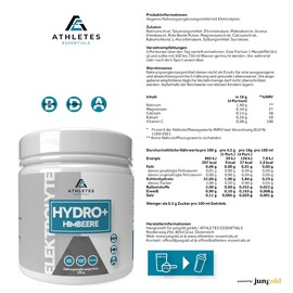 Athletes Essentials HYDRO+ Elektrolyte mit Himbeere - 270g Pulver für ca. 45 Liter Elektrolytgetränk mit Vitamin C, Magnesium und Calcium made in Austria. Vor/während/nach dem Sport oder im Alltag