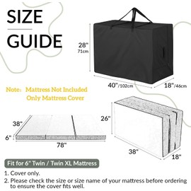 Joymo Folding Mattress Storage Bag for 6" Twin & Twin XL, Waterproof Foldable Mattress Cover for Memory Foam Guest Bed, Dustproof Heavy Duty Tri-Fold Floor Mattress Carrying Case (28"x40"x18")