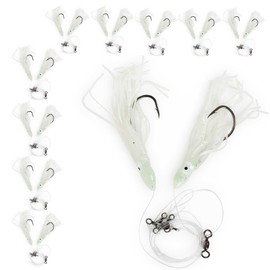 UMT 10pc Glow Tile Fish Hi-Lo Fishing Rig 10/0 Snelled Octopus Mustad Hook, Glow in The Dark Skirts Deepsea Fishing Rigs, Heavy Duty 3-Way Swivel