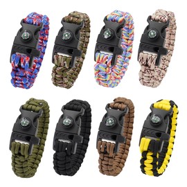 8-Pack 3-in-1 Emergency Survival Bracelet with Whistle and Compass, Survival Kit, Wild Camping Equipment Kit, Wildness Emergency Survival Kit for Camping, Outdoor Travel, Hiking, Emergency Survival or