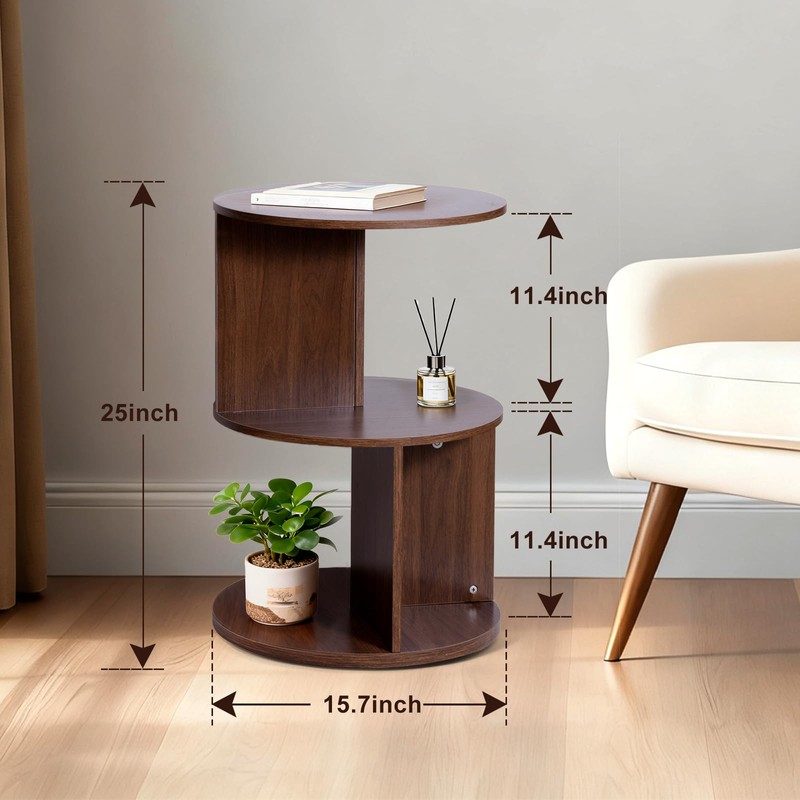 Vrnikhub Wood 2-Tier 360° Rotating Bookshelf, Narrow Corner Bookcase &