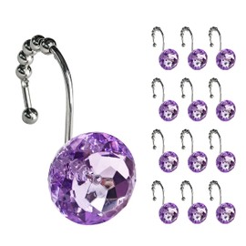 Sunlit Luxury Design Round Purple Diamond Crystal Gem Bling with Glide Balls Shower Curtain Hooks, Rust Proof Metal Rhinestones Glam Shower Curtain Rings-12 Pack