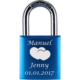 ♥ Love Goals Engraved Love Padlock with Engraving | Individual | Ideal Gift for Lovers & Couples | High-Quality Gift Packaging | Lock with 2 Keys | Anodised | M007. Colour, blue
