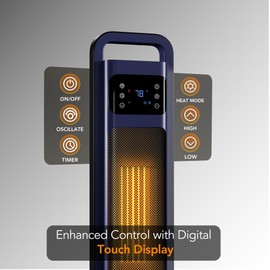 Comfort Zone 26-Inch 1500W Tower Space Heater for Indoor Use, Remote Control, Adjustable Thermostat, 24-Hour Timer, 50° Oscillation & Overheat Protection – Portable Electric Heater for Bedroom, Navy