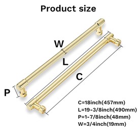 khtumeware | Appliance Handle Pull | Polished Brass | 18 in (457 mm) Center-to-Center Polished Gold Drawer Pull | 1 Pack| Kitchen and Bathroom Cabinet Hardware | Furniture Hardware