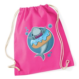 Hippowarehouse Shark with Inflatable Doughnut Drawstring Cotton School Gym Bag 37cm x 46cm, 12 litres