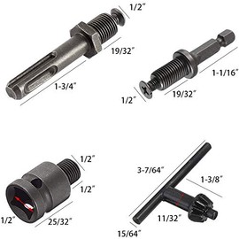 ZOYUBS 1.5-13mm Drill Chuck + SDS Plus Shaft + 1/4'' Hex Shank + 1/2'' Square Shank Adapter Metal Keyed Electric Drill Accessories Electric Rotary Hammer Drill Chuck Electric Tool Accessories Cap Mount 1/2"-20UNF 1/4" Hex Shank Impact Driver Keyless Dril