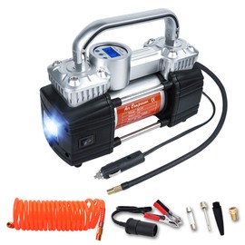 GSPSCN Portable Digital Car Tire Inflator with Gauge 150Psi Auto Shut-Off, Heavy Duty Double Cylinders 12V Air Compressor Pump with LED Light for Auto,Truck,Car,Bicycles,RV,SUV,Balls etc.