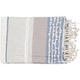 Hauteloom Wetherby Boho Throw Blanket with Tassel for Couch, Bed - Square Tiles Striped Decorative Throw - 50" x 60" - Blue, Dusty Pink, Beige