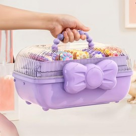 Tuilful Storage Box with Handle, 3-Compartment Plastic Organizer with Lid, Portable Multi-Use Storage for Crafts, Toys, Office Supplies – Includes 2 Stickers (Purple Box)