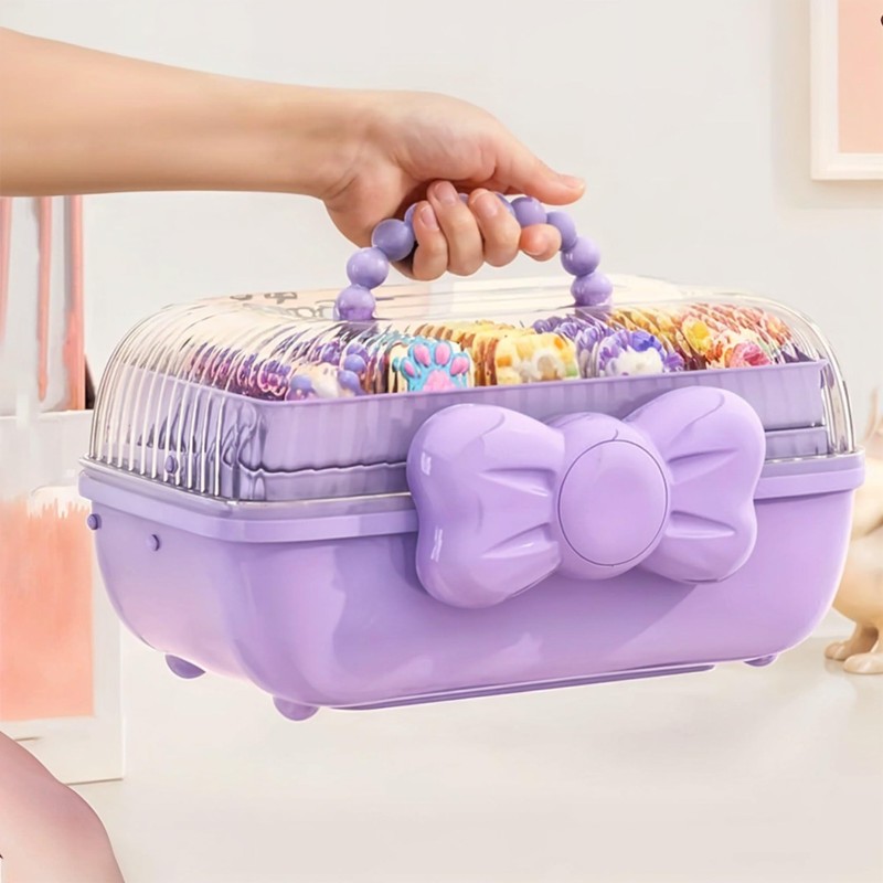 Tuilful Storage Box with Handle, 3-Compartment Plastic Organizer with Lid,
