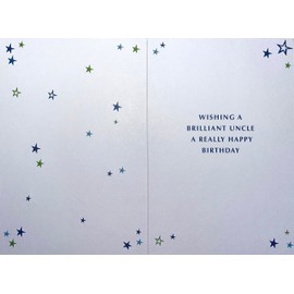 Uncle Birthday Card - Blue Green Brown Writing & Stars with Gold Foil 7.75x5.25"