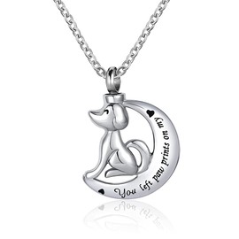OutstandLong Cute Dog Animal Urn Necklace for Ashes Pet Paw Prints on My Heart Cremation Keepsake Necklace Memorial Locket Jewelry Gift