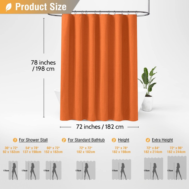 BTTN 78 Inch Long Shower Curtain - Linen Textured Weighted