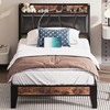 LIKIMIO Twin Bed Frame, Storage Headboard with Charging Station, Solid