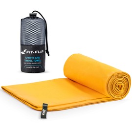 Fit-Flip Microfibre Towel - Compact Microfibre Towels - Ideal as Sports Towel, Travel Towel, Beach Towel, Quick-Drying and Lightweight - Bath Towel Large (1 x 40 x 80 cm, Yellow)