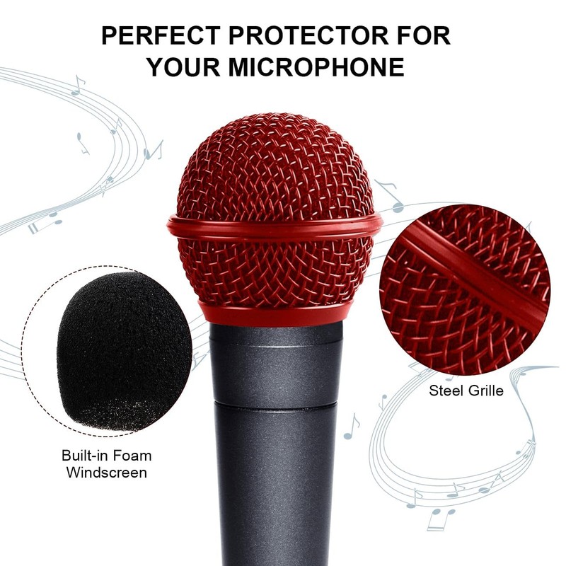4 x Microphone Head Replacement, Steel Mesh Microphone Heads, Grid