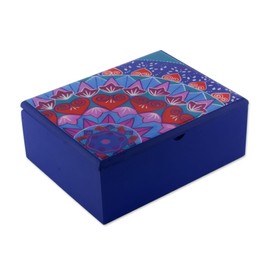 NOVICA Artisan Handmade Decoupage Wood Tea Box in Blue from Costa Rica Multicolor Tableware Kitchen Accessories Storage Floral Heart Whimsical [3.5in H x 9.5in W x 7in D] ' Blue Delight'