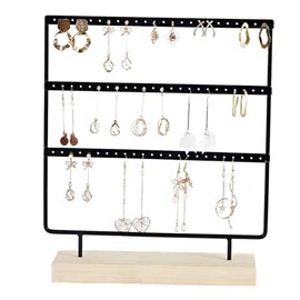 lemonadeus Earring Holder for Hanging Earrings Earring Stand Tree Display Stand Ear Stud Holder Jewelry Tower with Wooden Tray Dish (Black（66 Holes 3 Layers）)