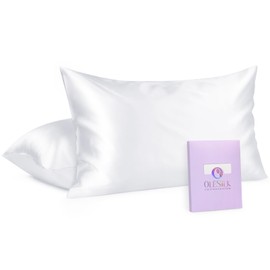 OLESILK 100% Mulberry Silk-Pillow-Cases 2 Pack Queen Size for Hair and Skin, Pure Silk-Pillowcase with Hidden Zipper, Cooling Breathable Smooth, White, 20''×30''